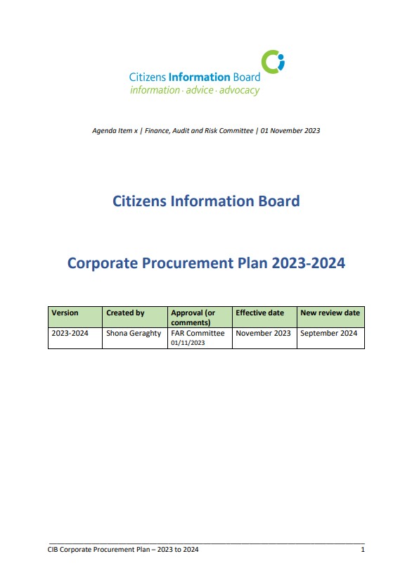 Cover of CIB Corporate Procurement Plan 2023/2024