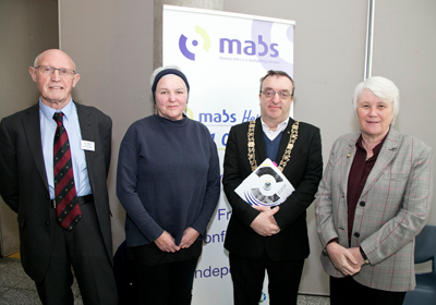 Pictured from left: Fr. Bill Toner founding member of the Dublin 10 & 20 MABS, Brid Smith T.D. Lord Mayor of Dublin Michael Mac Donncha and Catherine Byrne T.D. Minister of State at the Department of Health with responsibility for Health Promotion and National Drugs Strategy.