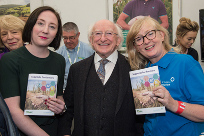 Pictured at the National Ploughing Championships in Tullamore at the launch of the Citizens Information Board/Teagasc booklet on 'Supports for Farmers' are the President of Ireland Michael D Higgins with Grainne Griffin & Cathy Gerrard, CIB. Photo O'Gorman Photography.