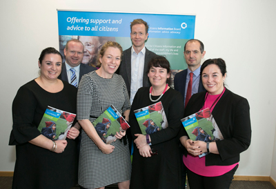 Citizens Information Regional Managers at the launch. Front row from left: Lorraine O'Donovan, Susan Ryan, Jennifer Moroney Ward and Sharon Dillon. Top row from left: Noel O'Connor, Simon Monds and Diarmuid O'Sullivan.