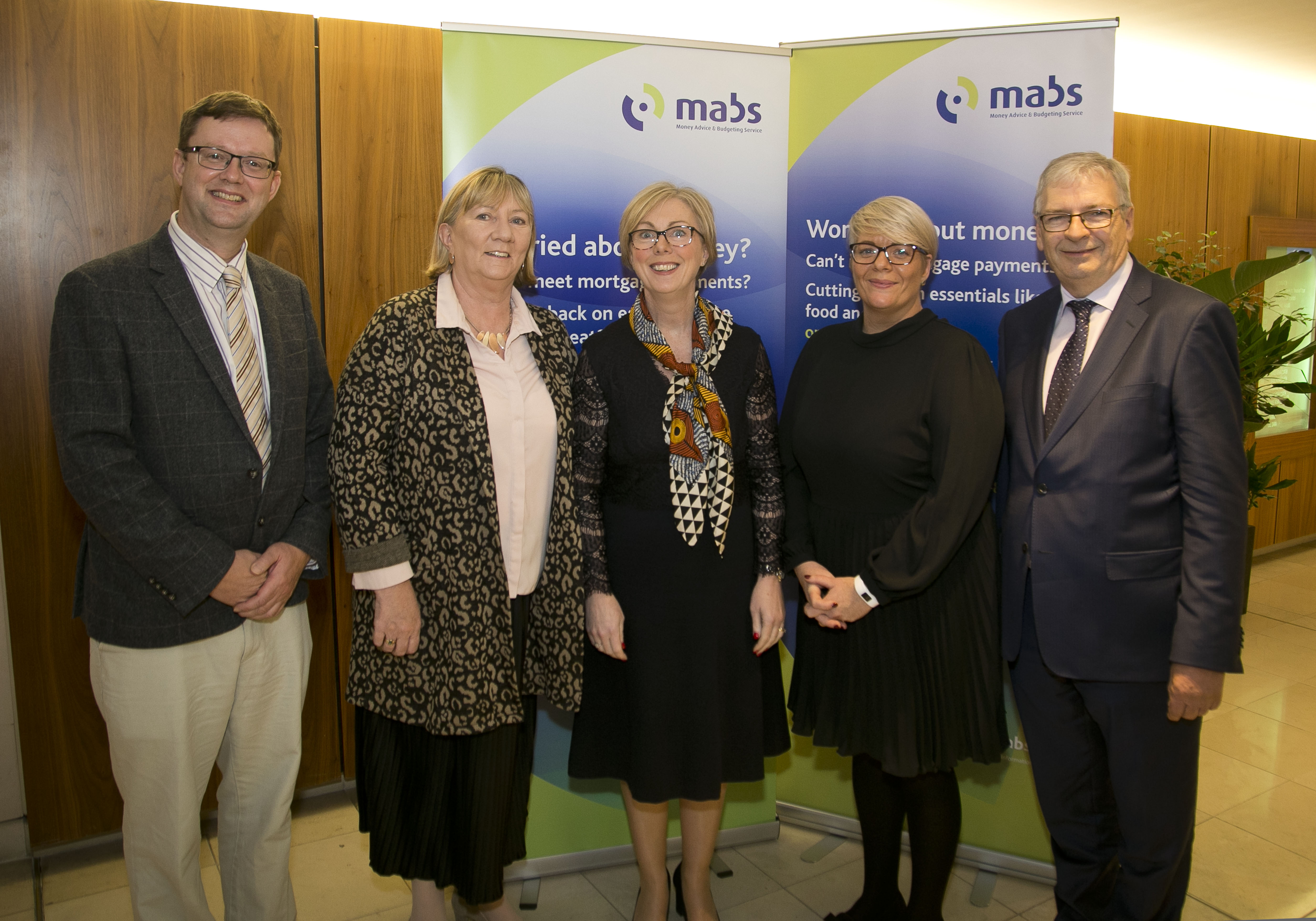 Welcoming Minister Regina Doherty TD (centre) to the conference were from left: Noel O’Meara, Chair of the Conference Organising Committee,
Angela Black, Chief Executive, Gwen Harris, Regional Manager, North Dublin MABS and Paul Tucker, Chair South Leinster MABS and the MABS Employer Group Executive.