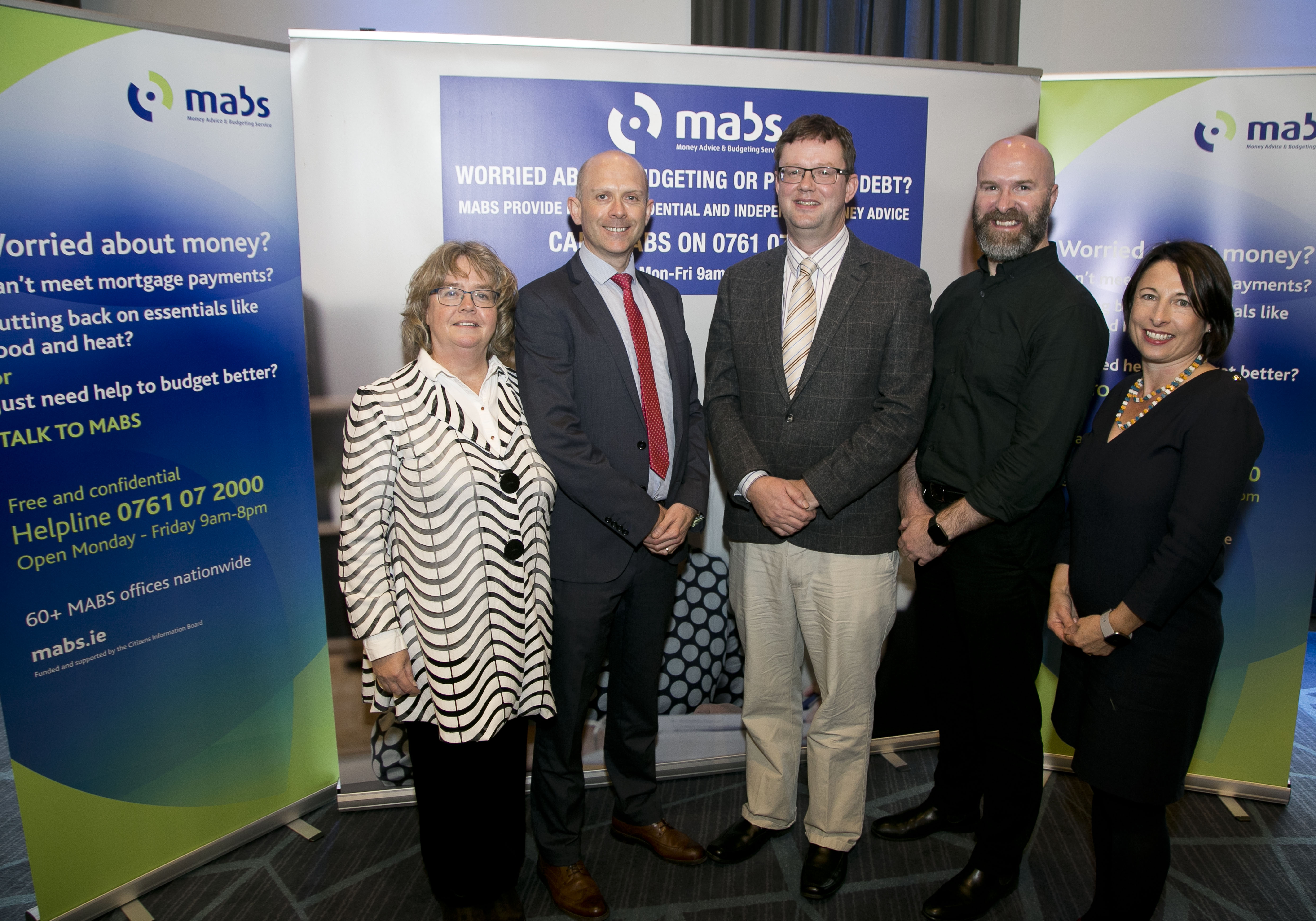 Conference Organising Committee from left: Evelyn Lee, PR and Promotions, CIB, Karl Cronin, Regional Manager,
North Connacht & Ulster MABS,
Noel O’Meara, Committee Chair, CIB, Bobby Barbour, Manager, Abhaile and Mary Lyne, MABS National Manager, CIB